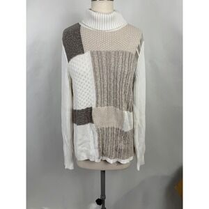 Liz&Co 1X Chunky‎ Patchwork Turtleneck Plus Sweater Cozy Neutral Holiday Casual